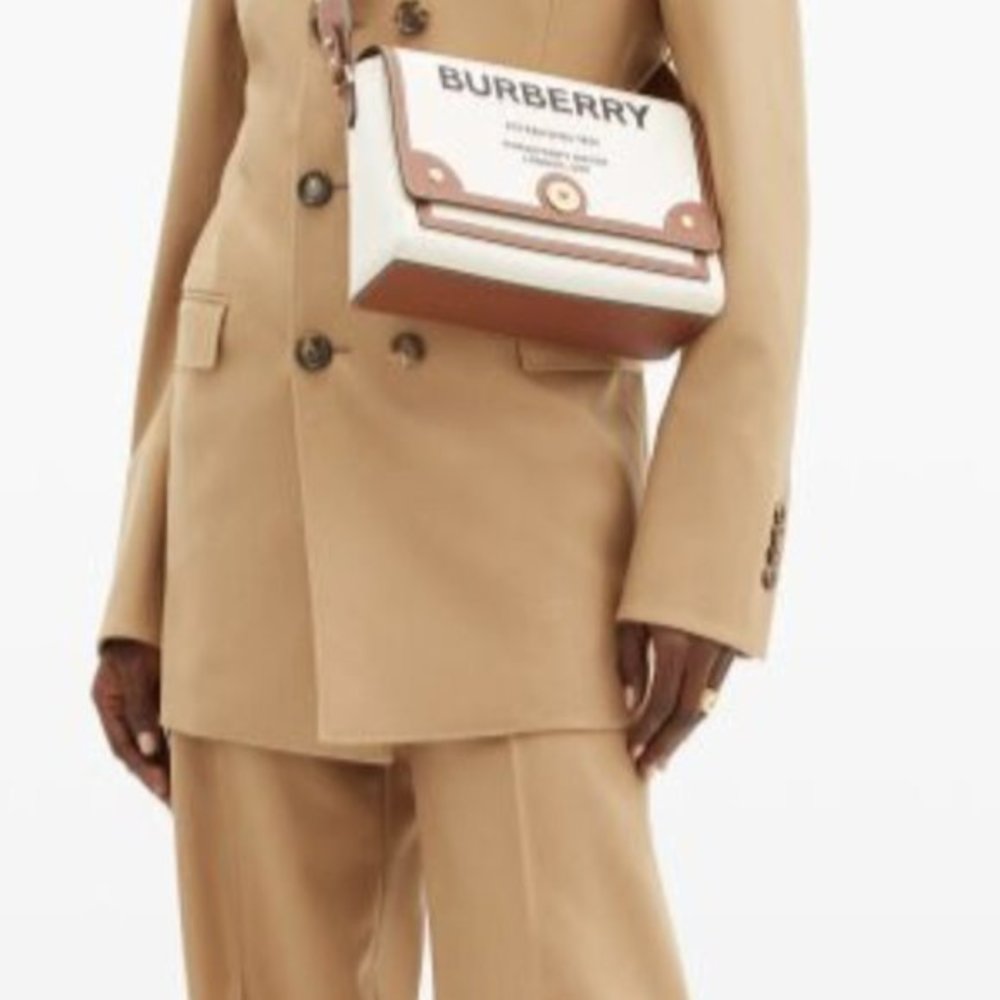 🔴SOLD🔴 BURBERRY-Canvas Horseferry Print Note Crossbody Bag Natural Tan - Picture 4 of 15
